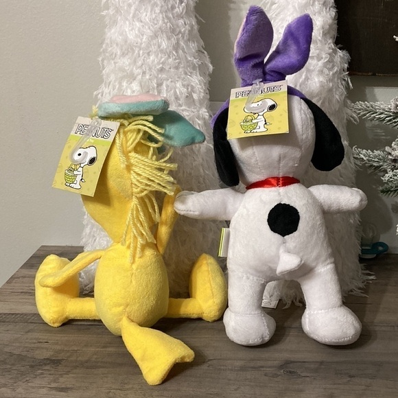 NEW! PEANUTS SNOOPY AND WOODSTOCK EASTER BUNNY PLUSH SQUEAKY DOG TOYS - Picture 6 of 8